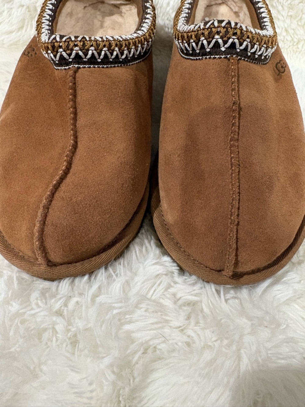 UGG Brown Suede Slip-On Moccasins with Decorative Trim - Picture 2 of 9